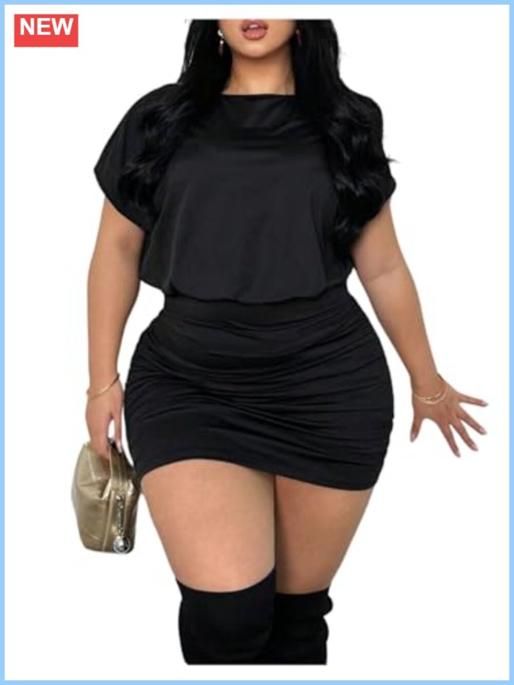 Plus Size Ruched Short Sleeve Bodycon Mini Dress Boat Neck Slim Fit